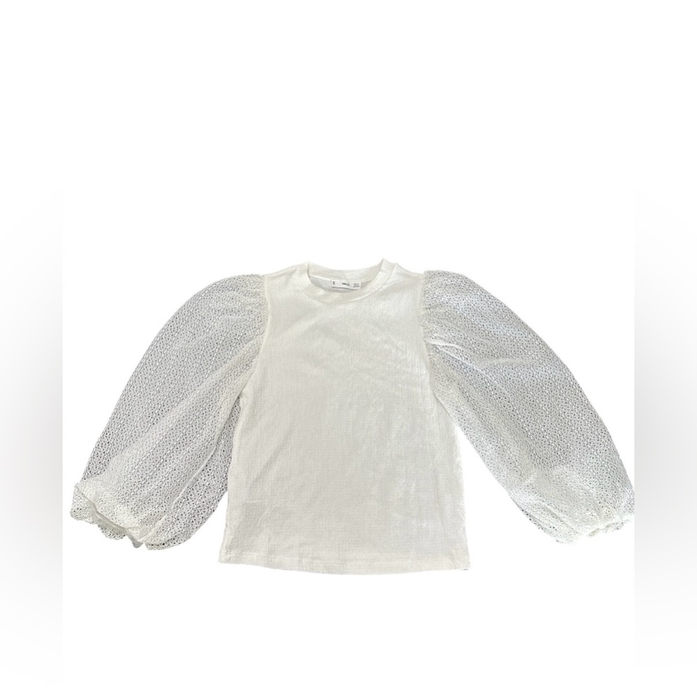MNG By Mango Bubble Sleeves White Top Size Small B34